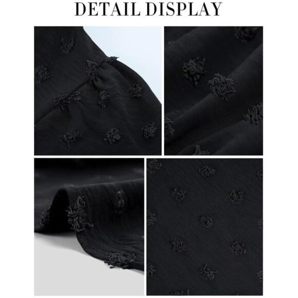 Women’s Swiss Dot Maxi Dress Flowy V Neck Short Sleeve Boho Casual - Picture 6 of 9